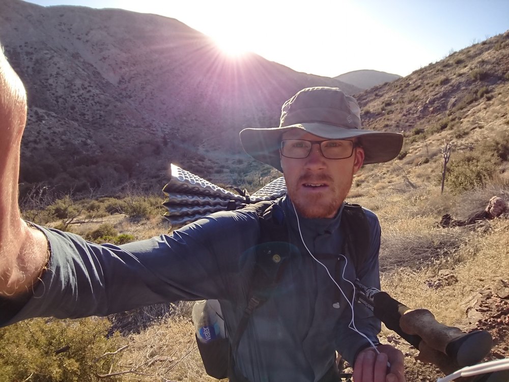  Hiking in the early day sun. 