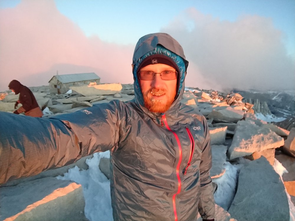  Early morning selfie in some of the first rays of sunshine at the Mt Whitney summit. 