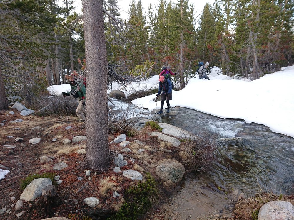  Everyone is struggling in the snow conditions and stream crossings 