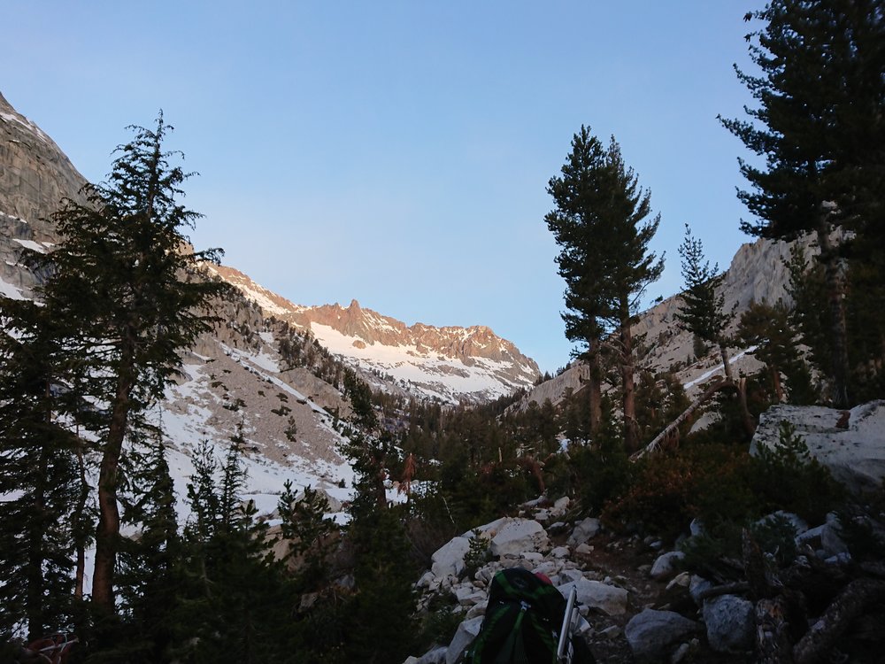  During the first hours of the morning we did not have much snow as the sun is just hitting the mountains in the distance 