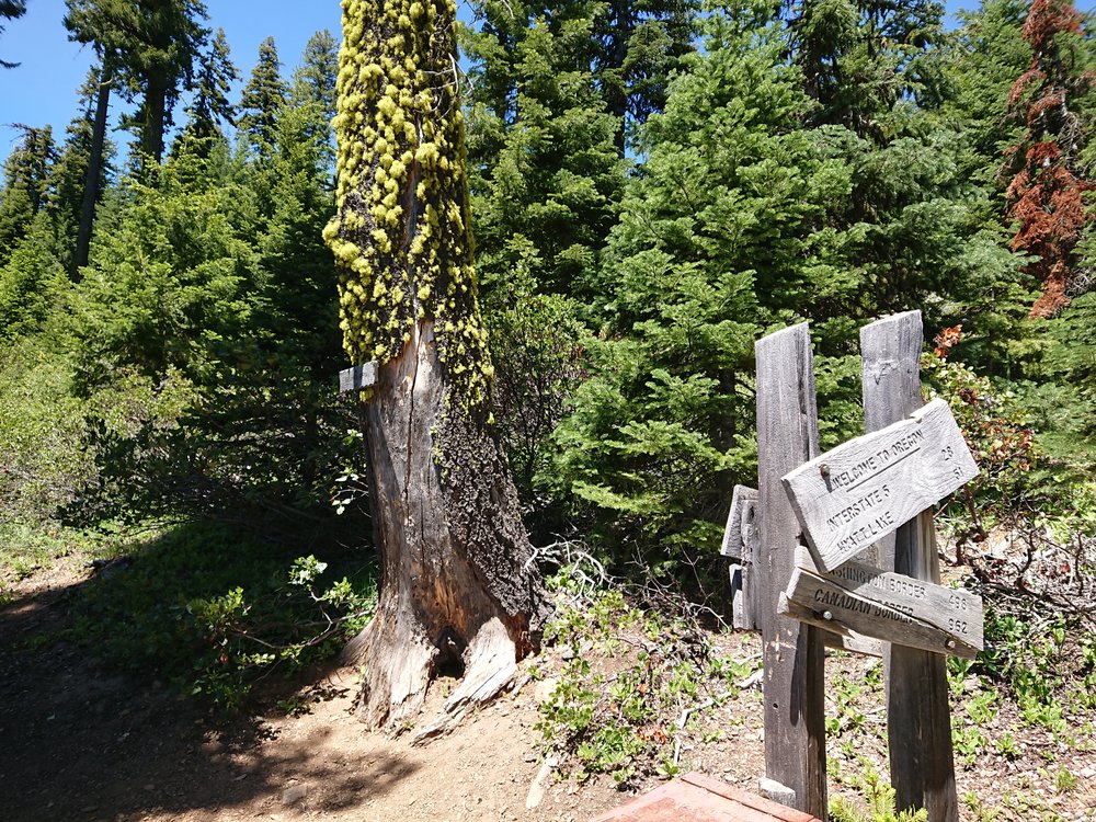  The Oregon border with signs showing the distance to the Washington and the Canadian border 