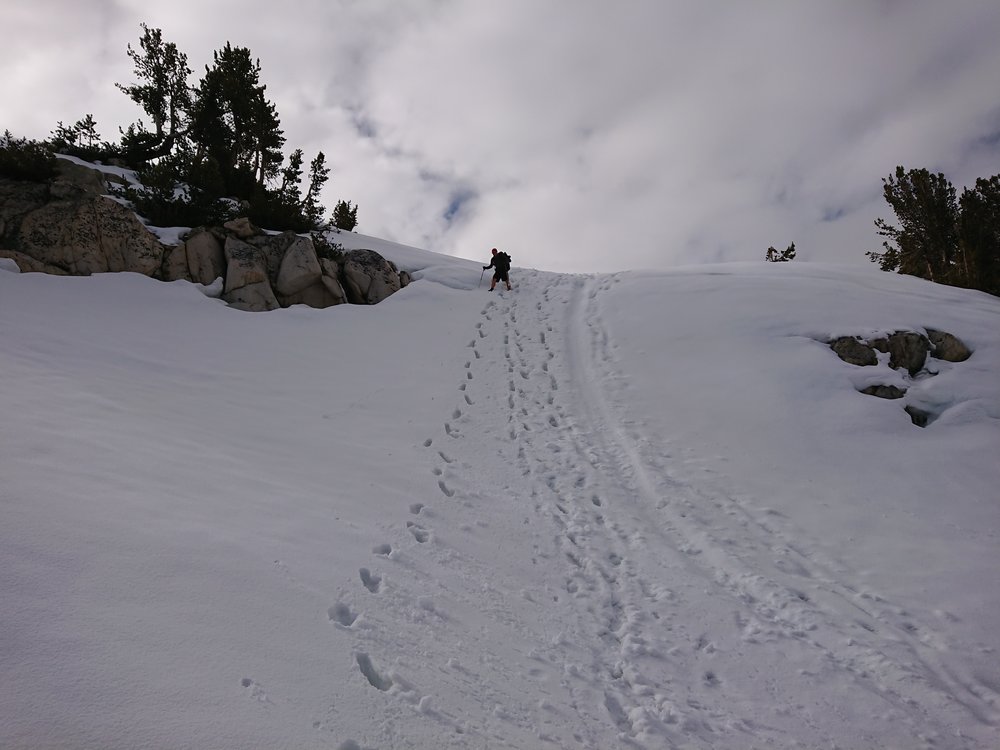  We had some fun descending steep snow slopes on the way down from the pass 