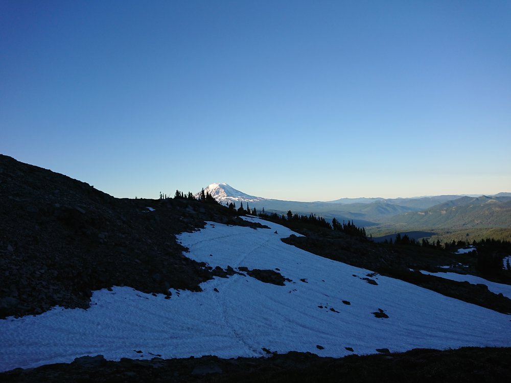  Big snow patch I crossed with Mount Adams in the background 