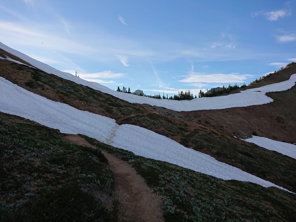 Final climb on snow to Cispus Pass